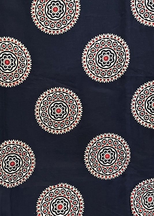 Black Ajrakh Round Print Fabric