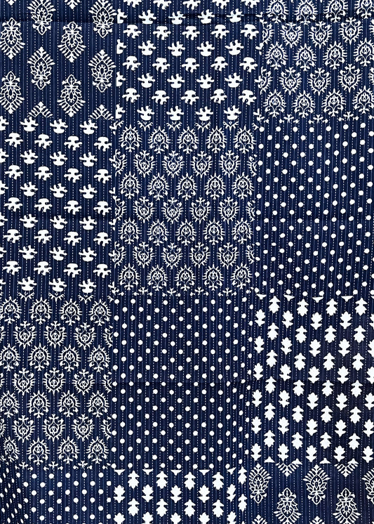Navy Blue Cotton Patchwork Kantha Fabric
