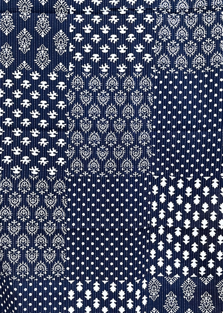 Navy Blue Cotton Patchwork Kantha Fabric