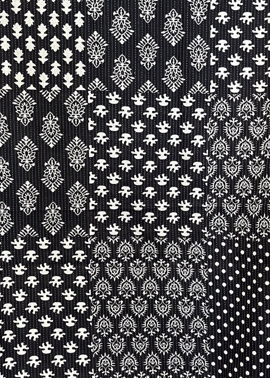Black Cotton Patchwork Kantha Fabric