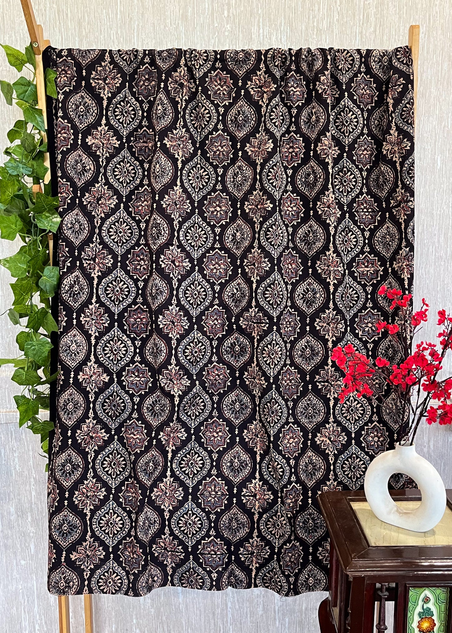 Cotton Black Mughal Ajrakh Fabric