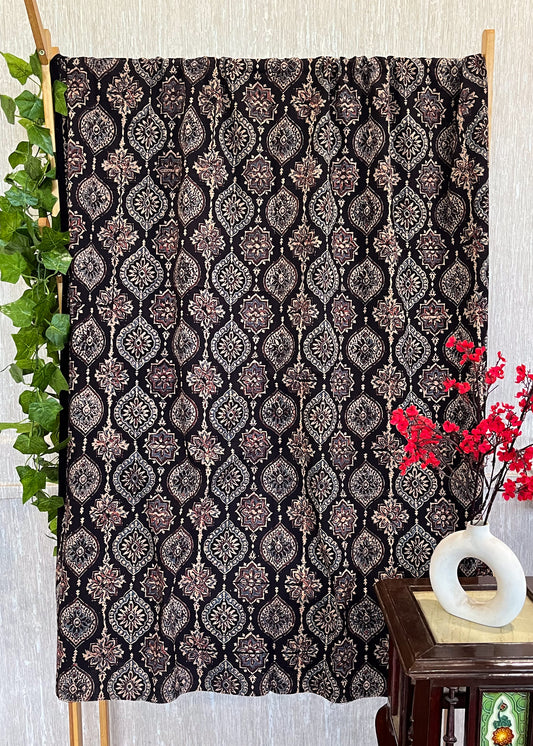 Cotton Black Mughal Ajrakh Fabric