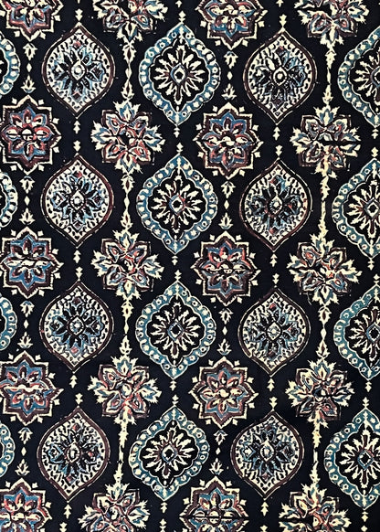 Cotton Black Mughal Ajrakh Fabric