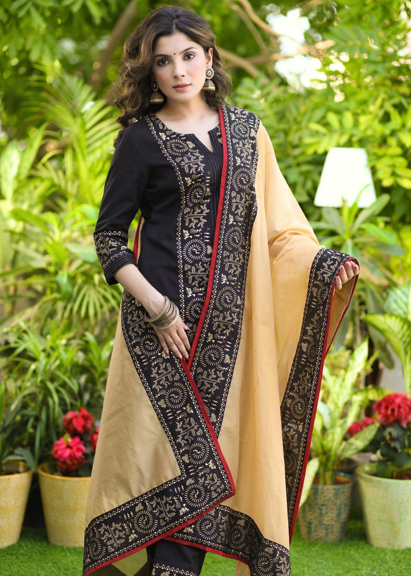 Smart Black Cotton Foil Print Kurta