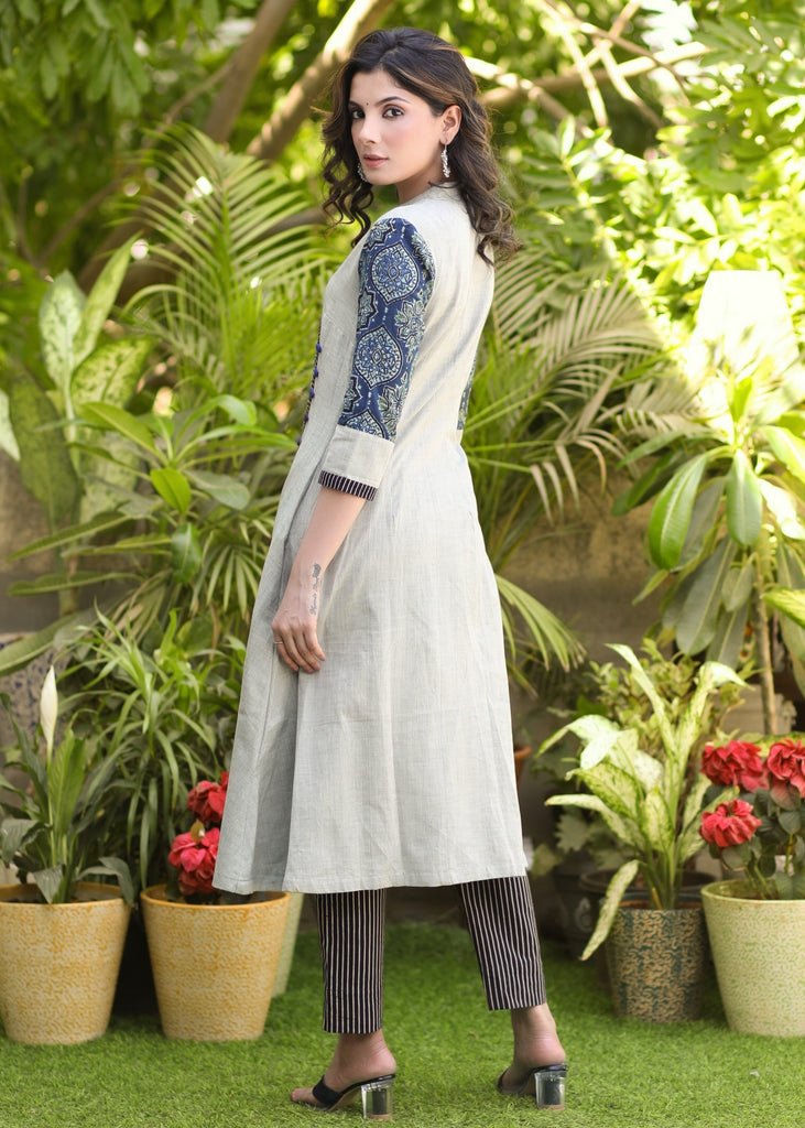Elegant Pure Cotton Ajrakh Combination Kurta - Pant Optional