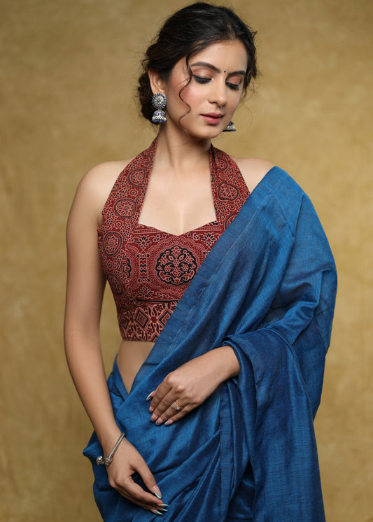 Trendy maroon Cotton Ajrakh halter neck blouse