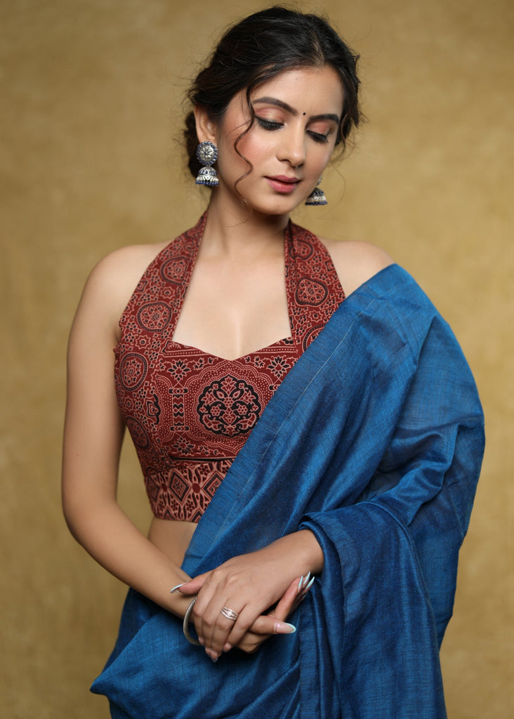 Trendy maroon Cotton Ajrakh halter neck blouse
