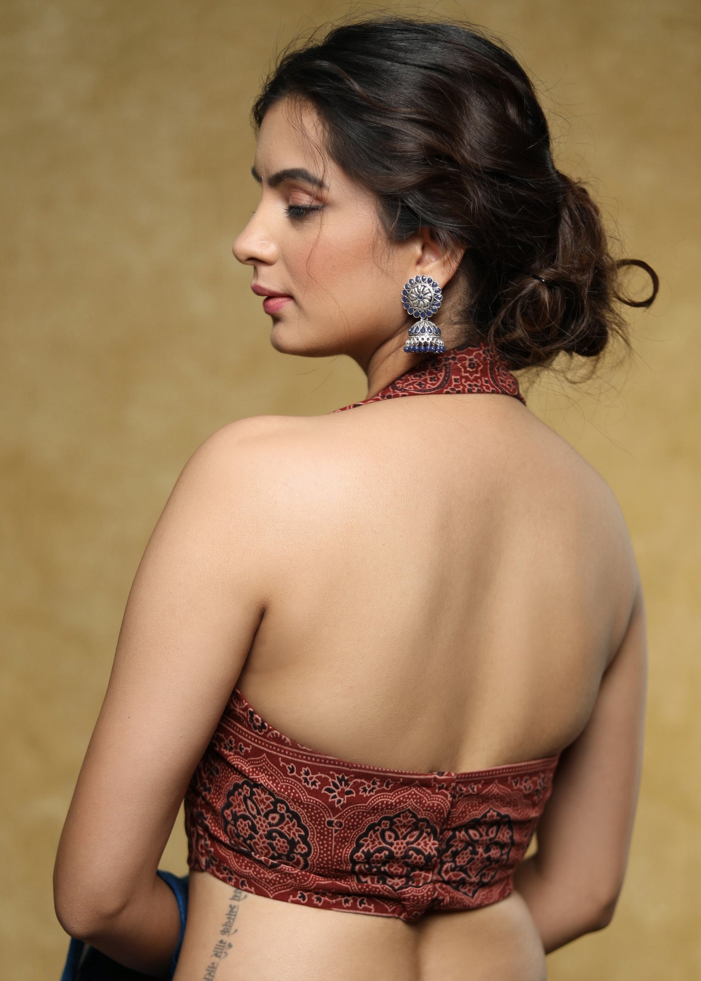 Trendy maroon Cotton Ajrakh halter neck blouse