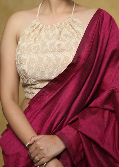 Cream cotton Hakoba halter neck blouse