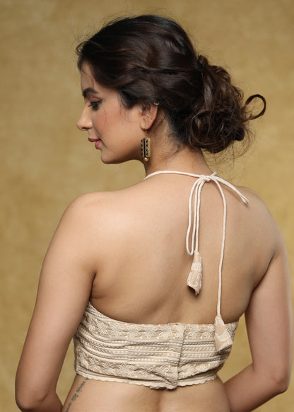 Cream cotton Hakoba halter neck blouse