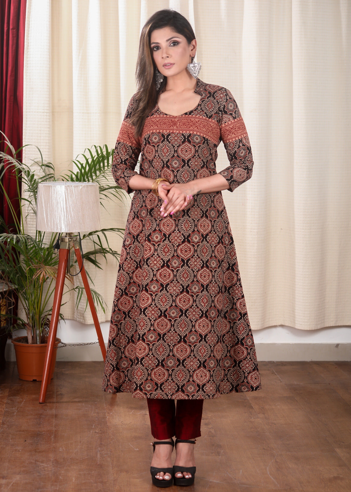 Maroon Cotton silk  Pant