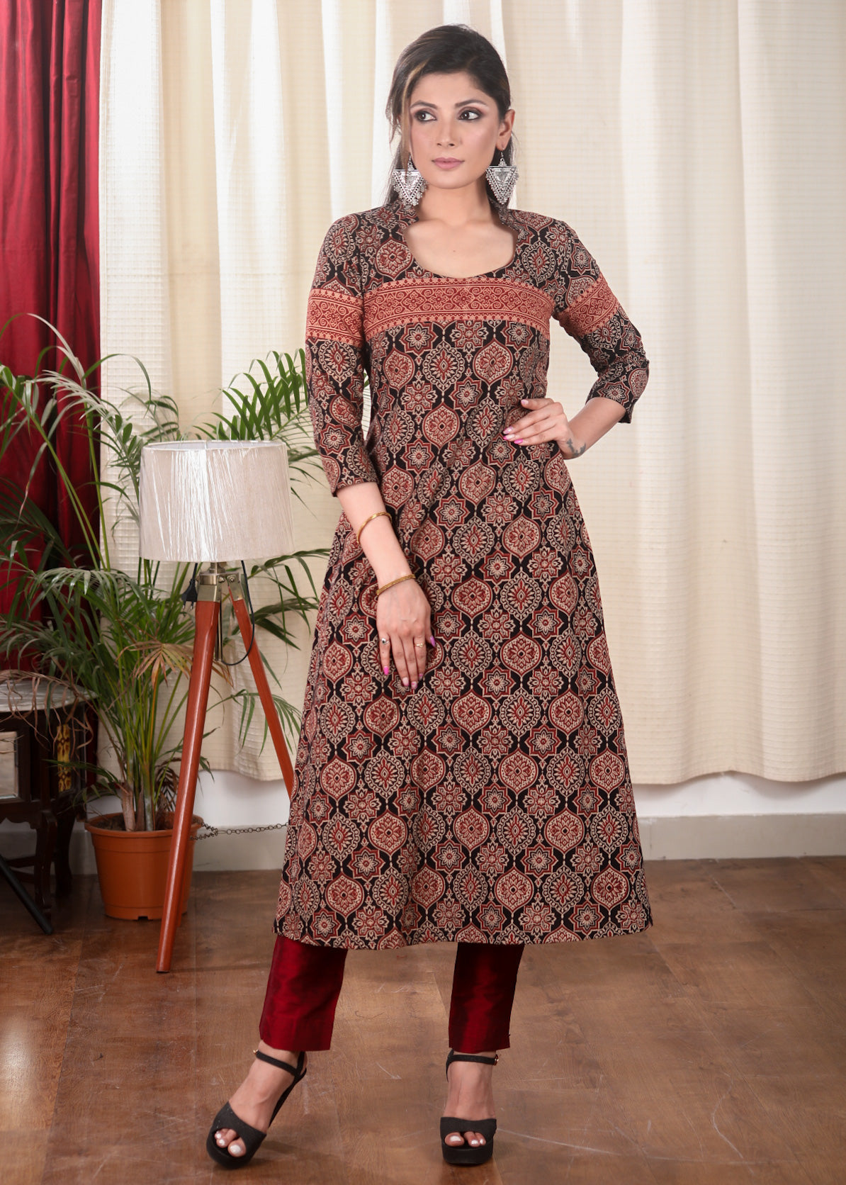 Maroon Cotton silk  Pant
