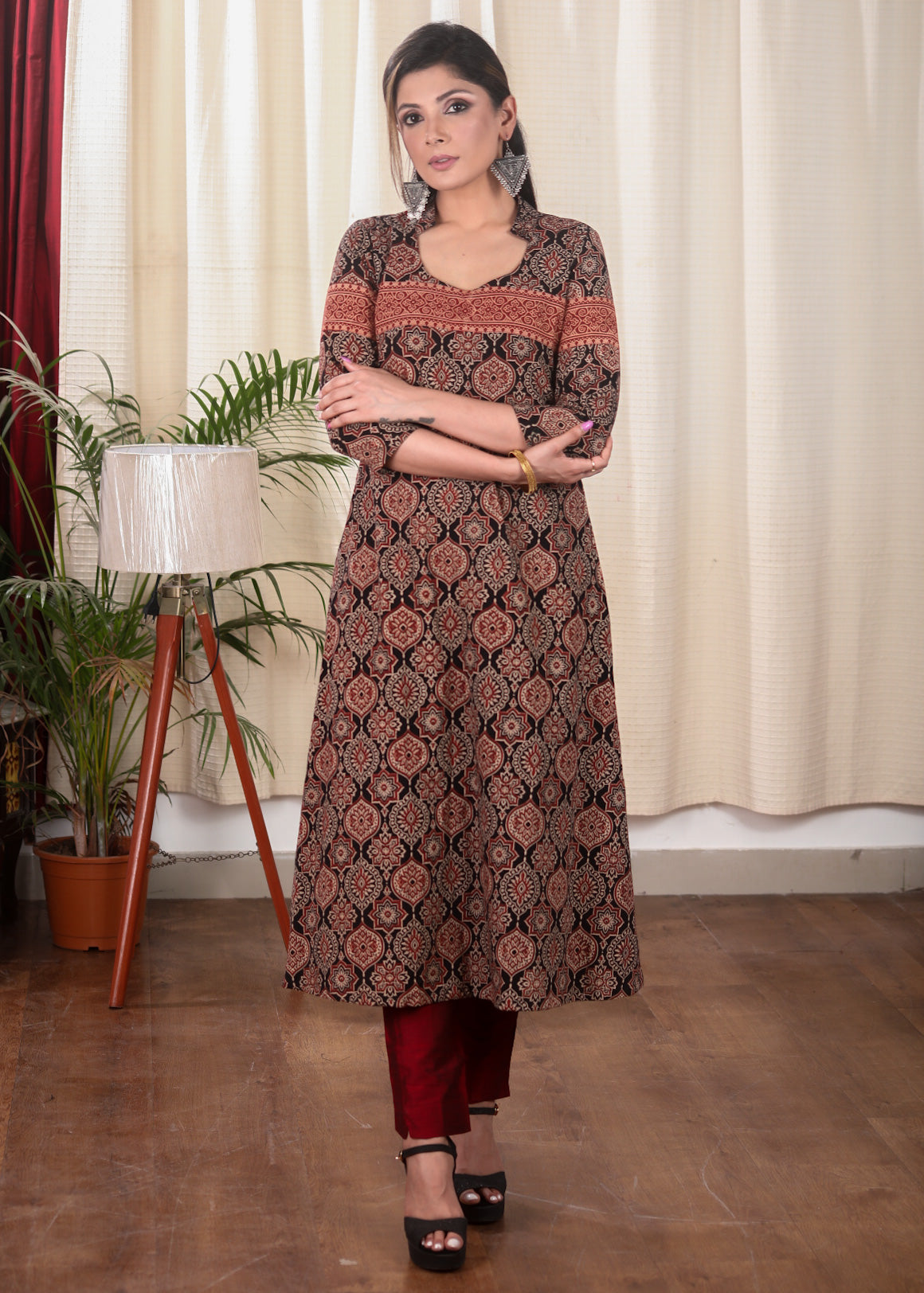 Maroon Cotton silk  Pant