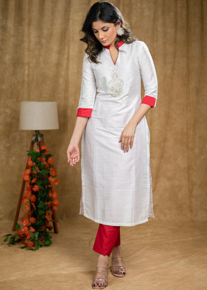 Red Cotton Silk Pant