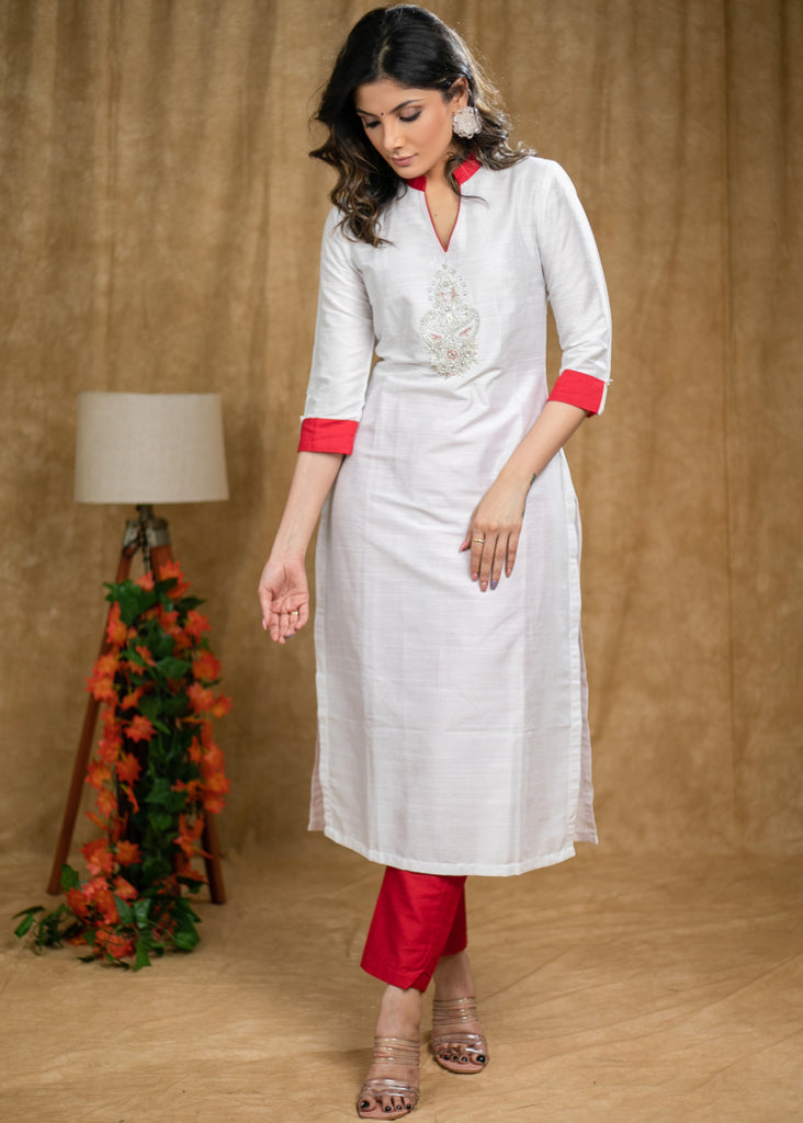 Red Cotton Silk Pant