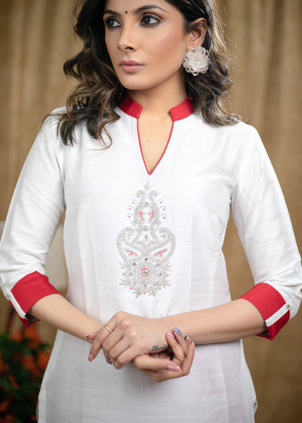 Red Cotton Silk Pant