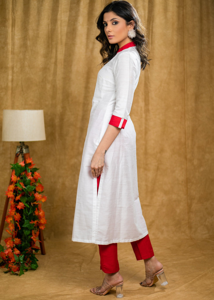 Red Cotton Silk Pant
