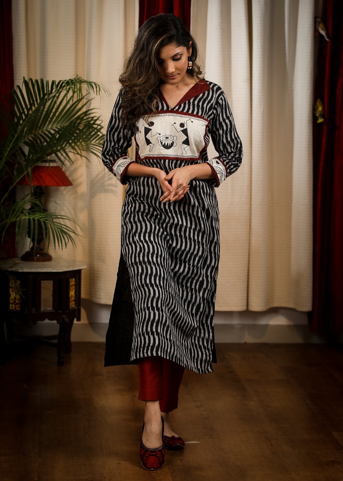 Maroon Cotton Silk Pant