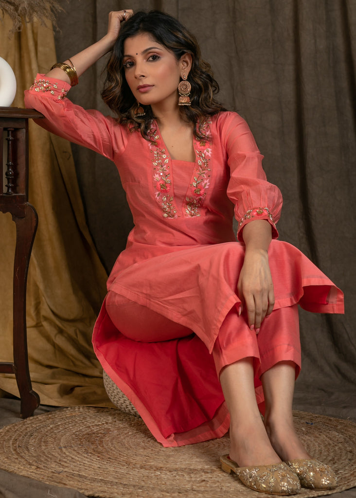 Peach Chanderi Pant