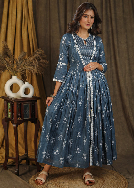 Exclusive grey floral print gown with attached jacket