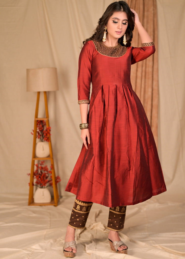 Brown Cotton Silk Pant