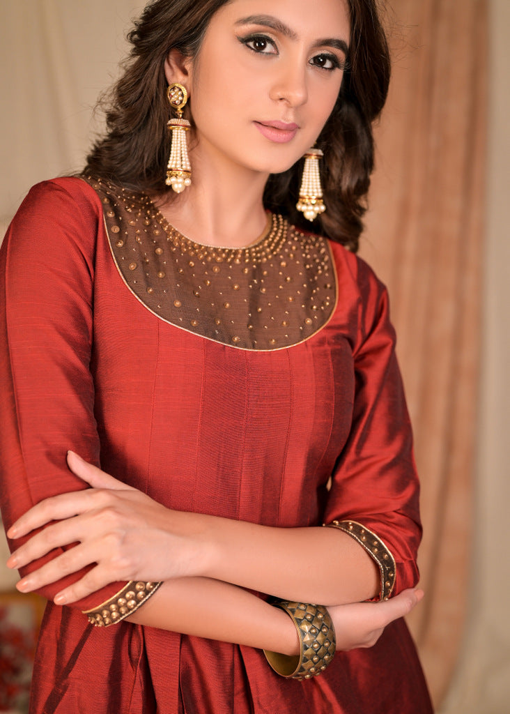 Brown Cotton Silk Pant