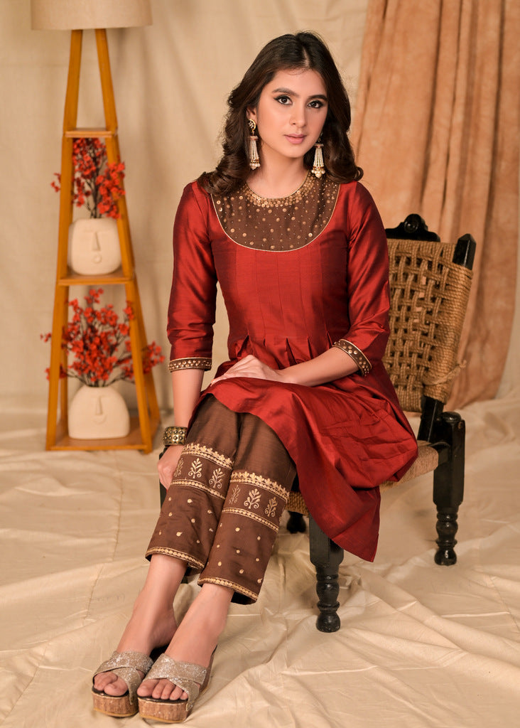Brown Cotton Silk Pant