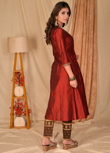 Brown Cotton Silk Pant