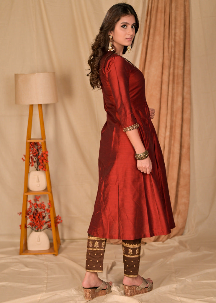 Brown Cotton Silk Pant