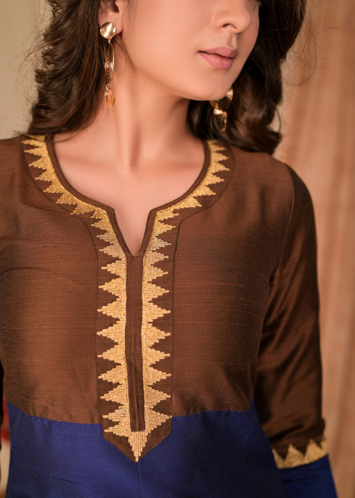 Brown Cotton Silk Pant