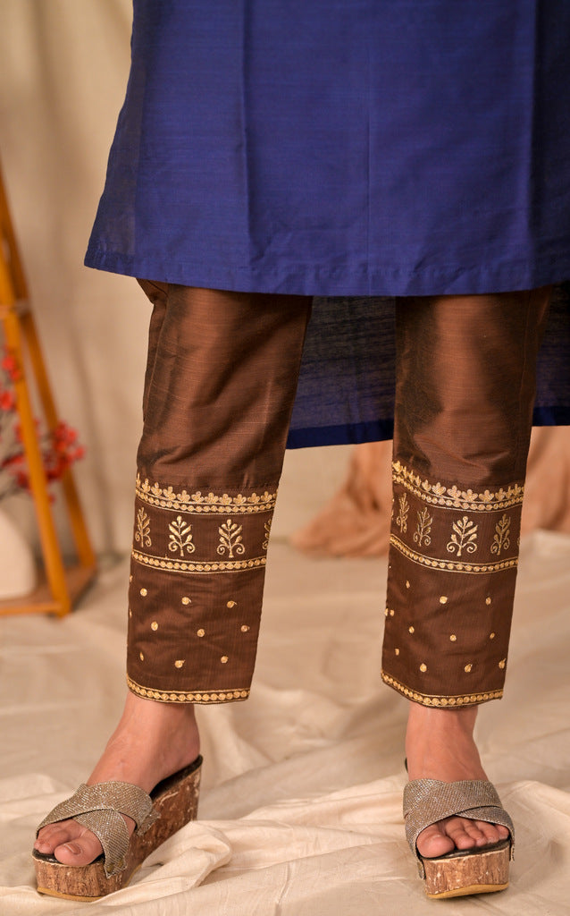 Brown Cotton Silk Pant
