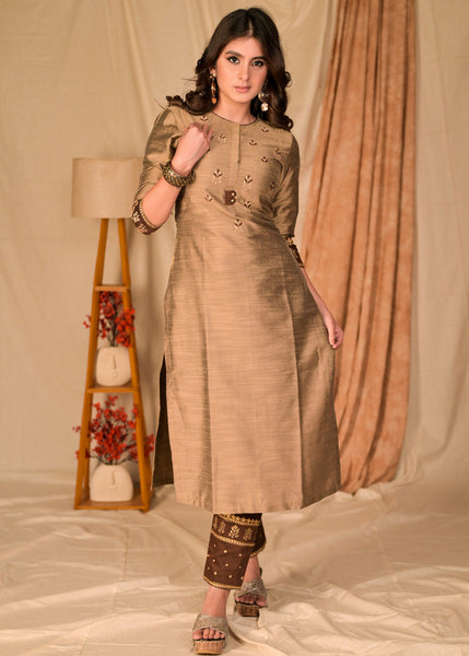 Brown Cotton Silk Pant