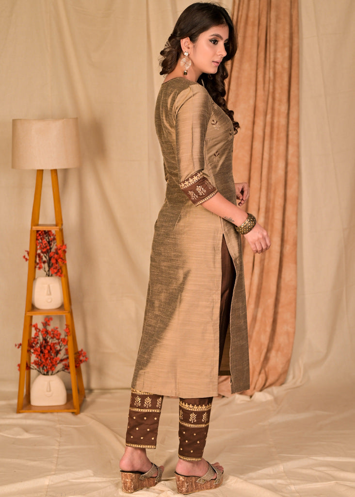 Brown Cotton Silk Pant