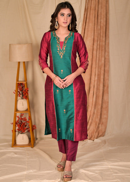 Magenta Cotton Silk Pant