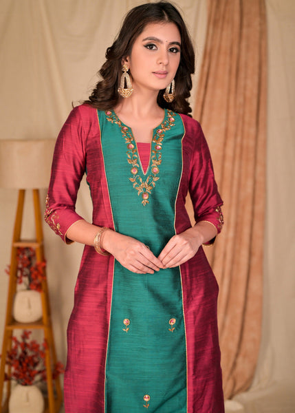 Magenta Cotton Silk Pant