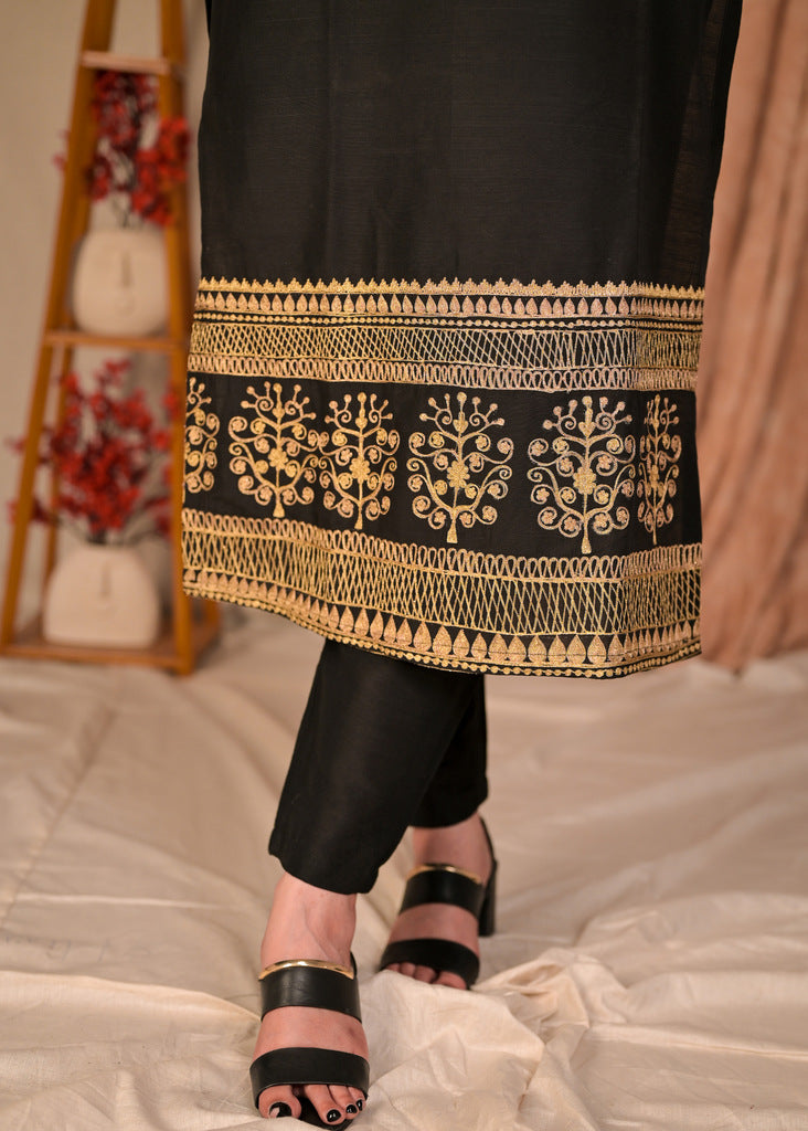 Black Cotton Silk Pant