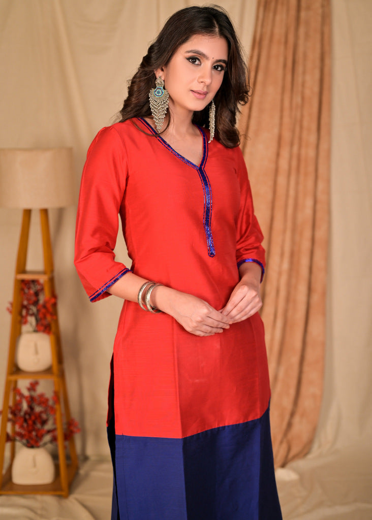 Blue Cotton Silk Pant