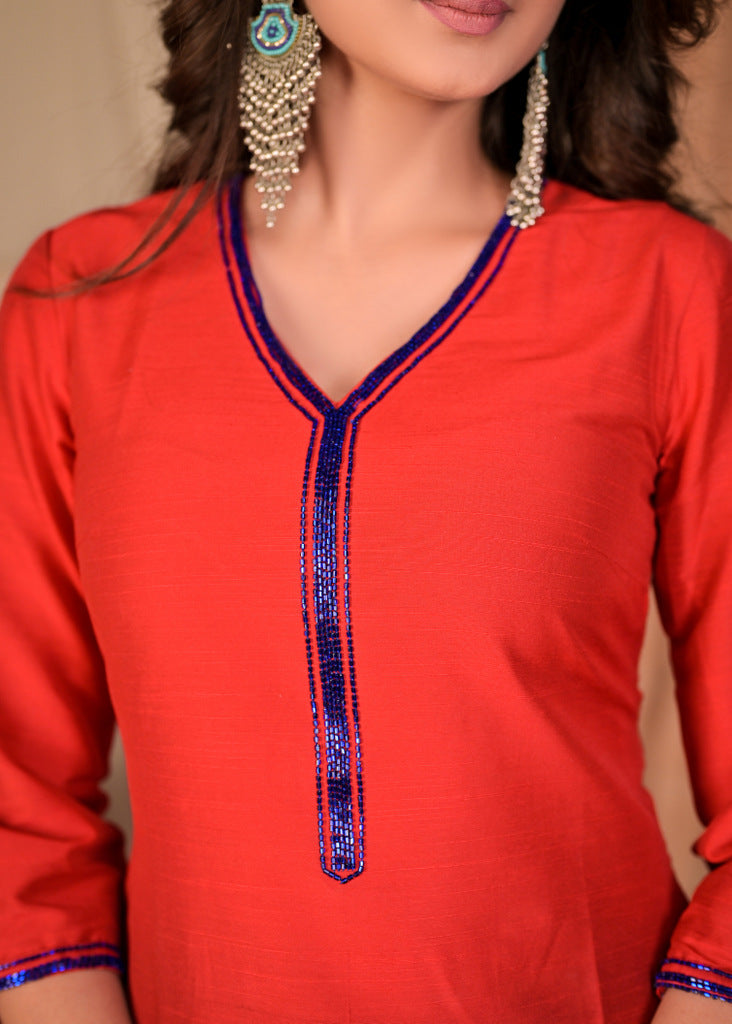 Blue Cotton Silk Pant