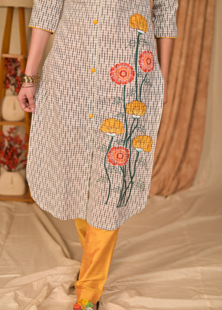 Mustard Cotton Silk Pant