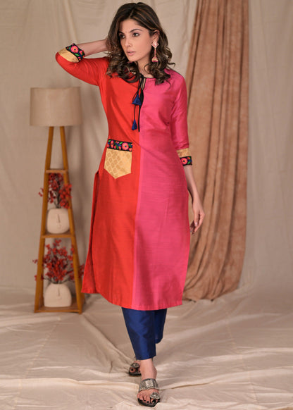 Blue Cotton Silk Pant