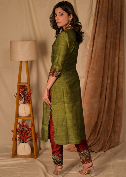 Maroon Cotton Silk Pant