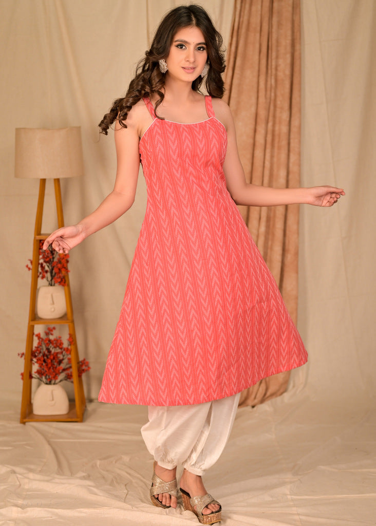 Classy Kantha Cotton Inner with High Low Floral Print Jacket Optional