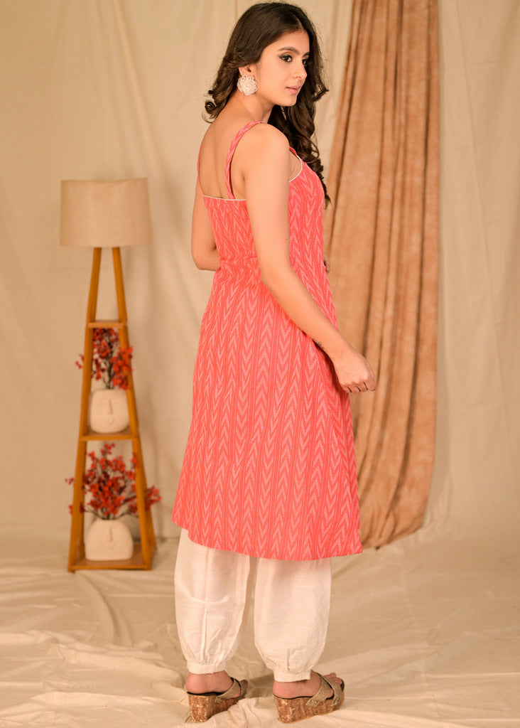 Classy Kantha Cotton Inner with High Low Floral Print Jacket Optional