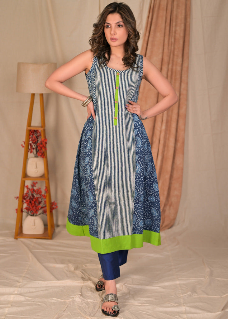 Blue Cotton Silk Pant