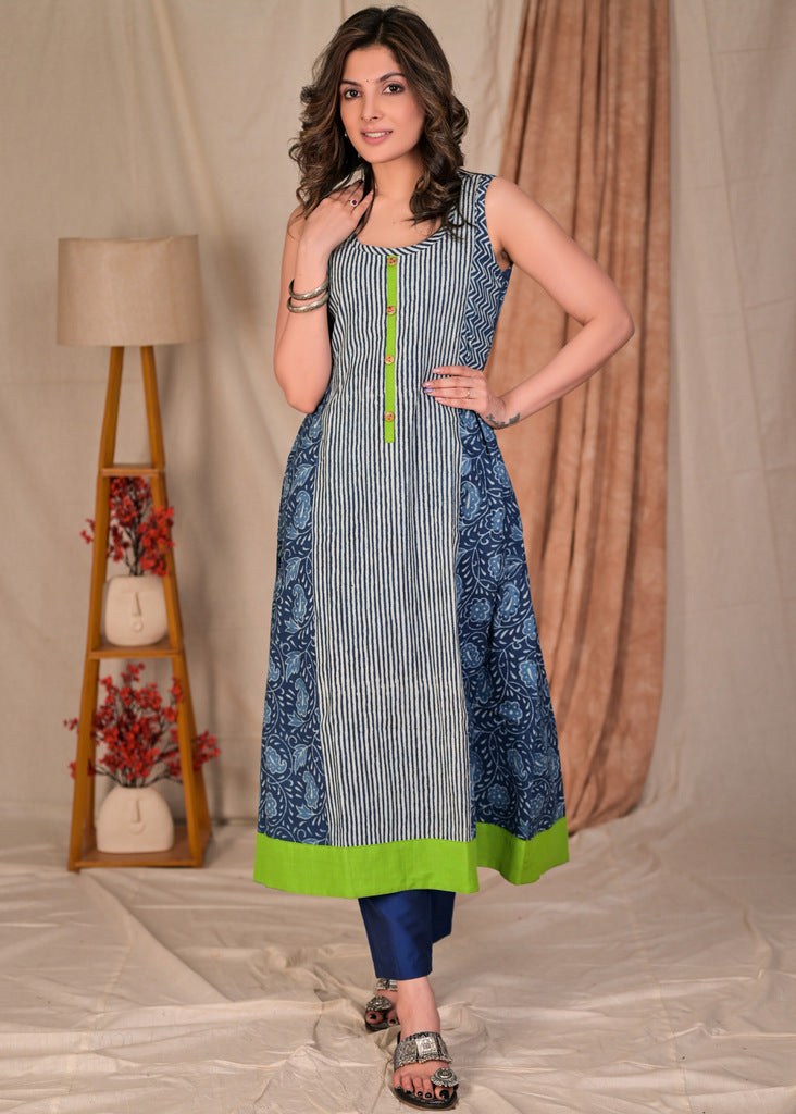 Blue Cotton Silk Pant
