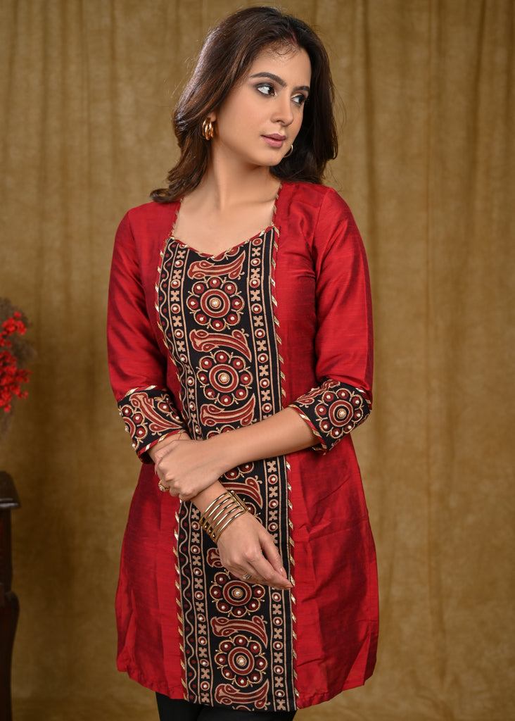 Exclusive Cotton Silk Tunic with Elegant Pearl Handwork on Front And Sleeves