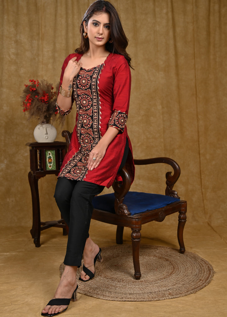 Exclusive Cotton Silk Tunic with Elegant Pearl Handwork on Front And Sleeves