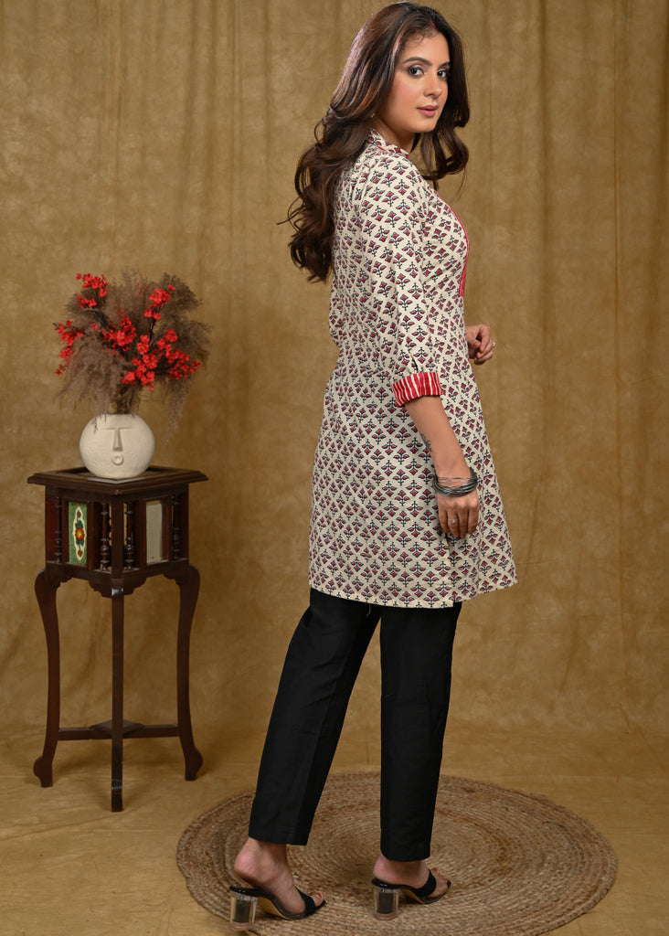 Stylish Collared Straight-Cut Cotton Mix Match Tunic