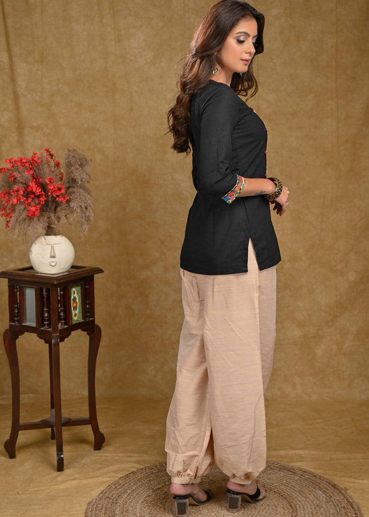 Beige Cotton Silk Pant