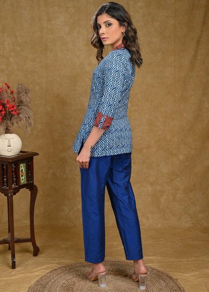 Blue Cotton Silk Pant